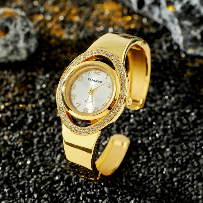 CANSNOW-Montre-bracelet à quartz avec biscuits pour femme, cadran rond, horloge féminine élégante, mode de luxe