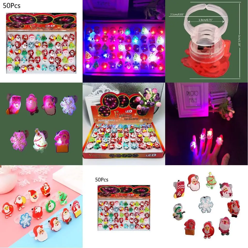 090B 50 قطعة/مجموعة حلقات الهالوين من السيليكون على شكل سانتا كلوز لوازم الحفلات