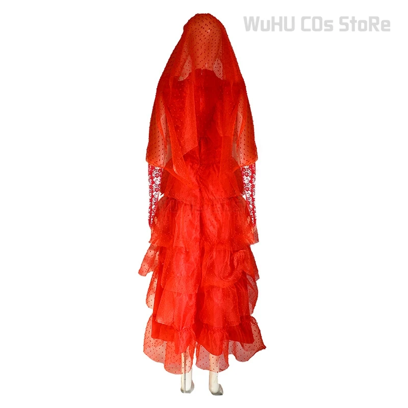 Halloween Lydia Beetle Cosplay Deetz Costume Juices Red Tulle Dress Gothic Scary Creepy Uniform Girl Carnival Party Fancy Outfit