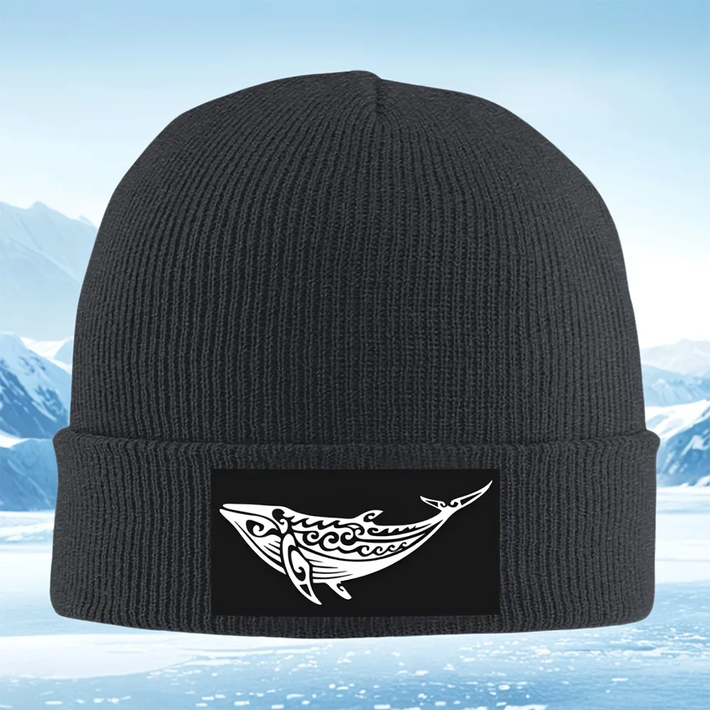 الحوت البولينيزية القبلية موجات منحنيات الرجال النساء للجنسين محبوك قبعة قبعة صوفية قبعة الشتاء الحرارية الدافئة عيد الميلاد في الهواء الطلق Cycl