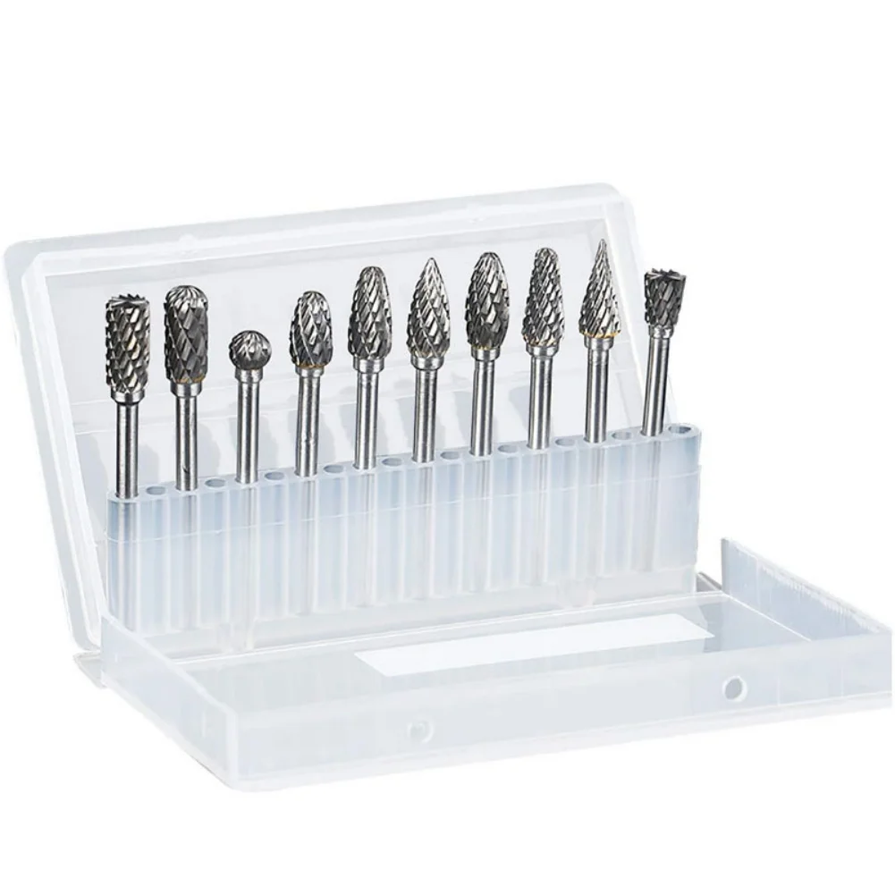 10Pcs Carbide Burr Set Double Cut Slot 3mm Shank Die Grinder For Dremel Rotary Tool Rasp Bits Metal Carving Electric Grinding