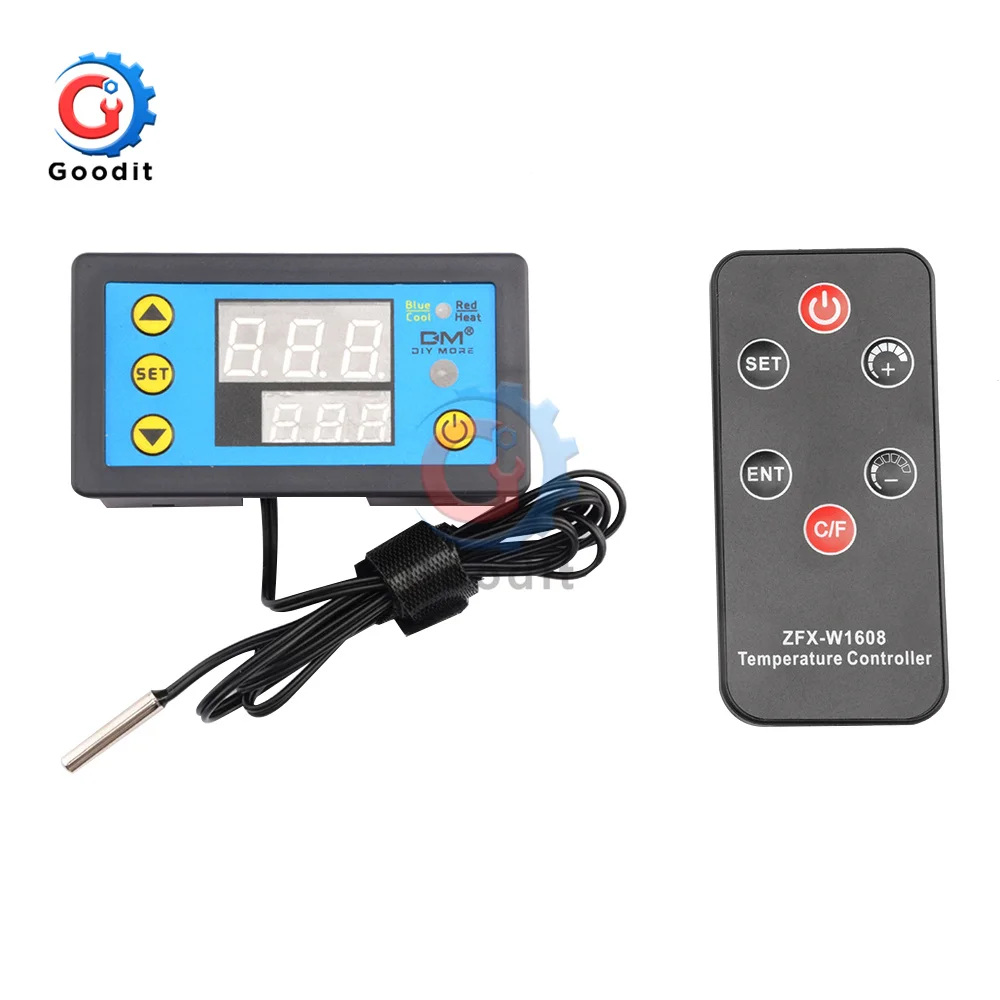 W3231 DC12V /24V AC110-220V Digital Thermostat Dual Display Cylindrical Probe with Infrared Remote Control Thermoregulator Box