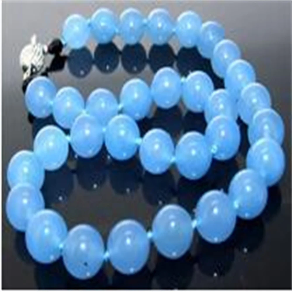 

18"Necklace Blue gem Necklace Round jewerly Beads Knotted Choker Candy gem AA