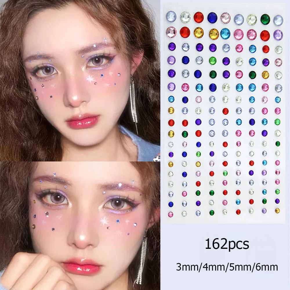 1pcs Self Adhesive Face Rhinestones 3D White Pearl Eyes/Hair Temporary Tattoo SelfAdhesive Diamonds 3/4 /5 /6mm DIY Decorations