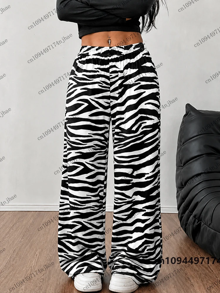 2026 Autumn Winter Zebra Pattern Print Pajama Trousers For Women Casual Home Pajama Pants Oversized Couple Y2K Long Pants