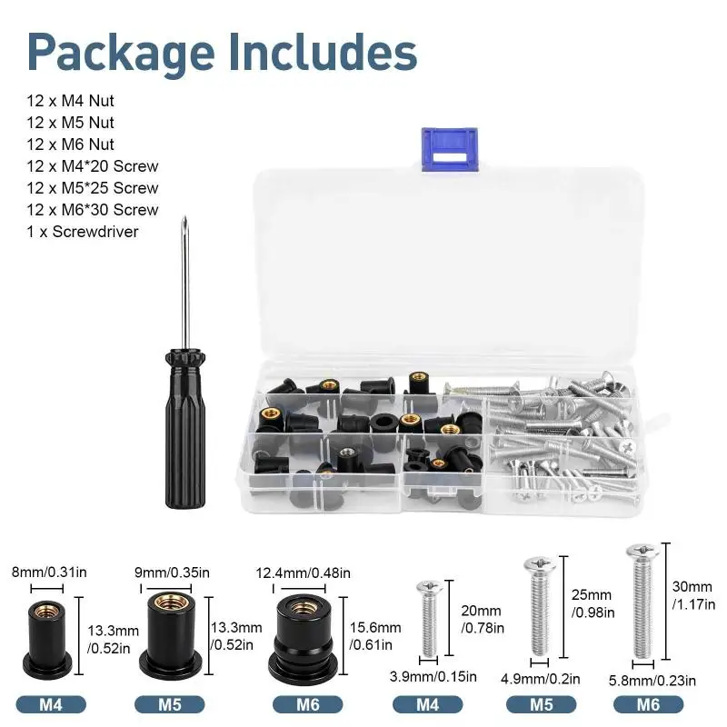 73PCS M4 M5 M6 Expansion Nut Kit With Stainless Steel Screws And Screwdriver For Car Repair Modification Projects