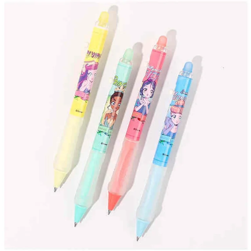 12/24 قطعة الكرتون ديزني الأميرة قابل للمسح هلام القلم لطيف 0.5 مللي متر الحبر الأزرق الصحافة توقيع أقلام الترويجية هدية اللوازم المدرسية