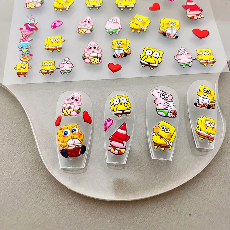 SpongeBob Patrick Star Nail Stickers Cartoon Cute Waterproof Paste Nail Sticker Decoration Woman Nail Art Supplies Nails Parts