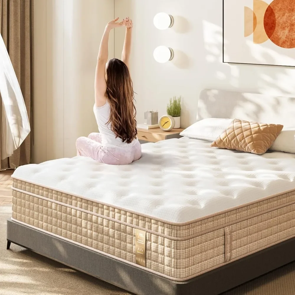 14 Inch Hybrid King Size Mattress in a Box, Mattress with Gel Memory Foam and Pocket Spring , Ergonomic Design & Edge Support