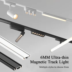 6MM Ultra Thin Magnetic Track Light  48V System Black White Surface Mounted Ceiling Rail Lighting Downlight Spotlight LED Lamp