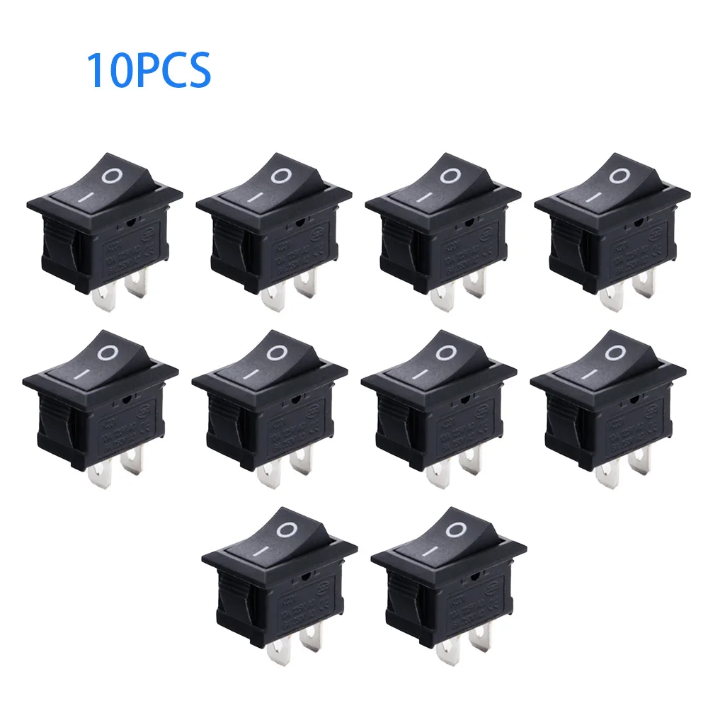 10Pcs KCD1 Mini Rocker Switch, 2-Pin ON/OFF, Black SPST Snap-in Square Switch for Automotive & Marine