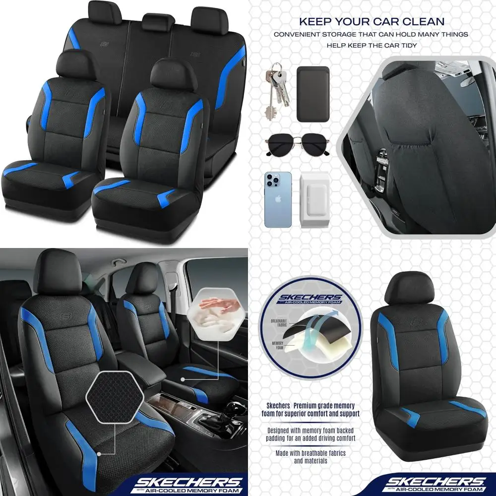 

Чехлы на автомобильные сиденья из пены с эффектом памяти, сетка Air Cool, полный комплект, совместимость с подушкой безопасности, комфортная защита для автомобилей, фургонов, грузовиков, внедорожников, синий