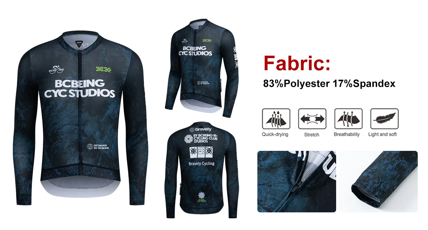 BCBE-ING Leichtgewichtige Langarm-Radtrikots, Rennpassform, schnelltrocknend, atmungsaktives Gewebe, Fahrradbekleidung, UPF50+ Maillot Ciclismo – Detail 2
