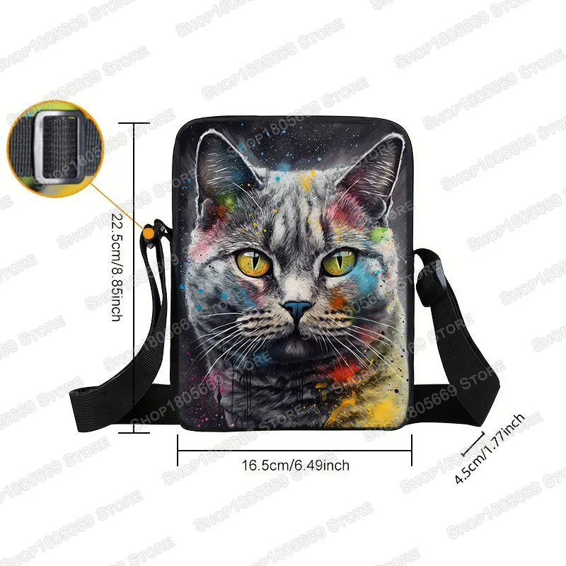 Watercolor Various Cats Print Crossbody Bag Lovely Animals Women Handbag for Travel Student Satchel Messenger Bags Gift