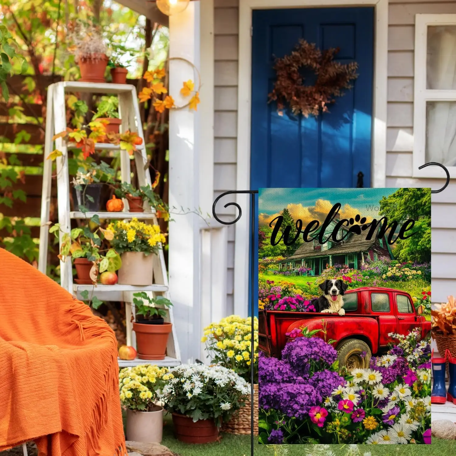 Hello Spring Border Collie Garden Flag Cute a Vintage Car Summer Flowers and Yard Decor Home Banner for Outside Both Sides 1 UUX