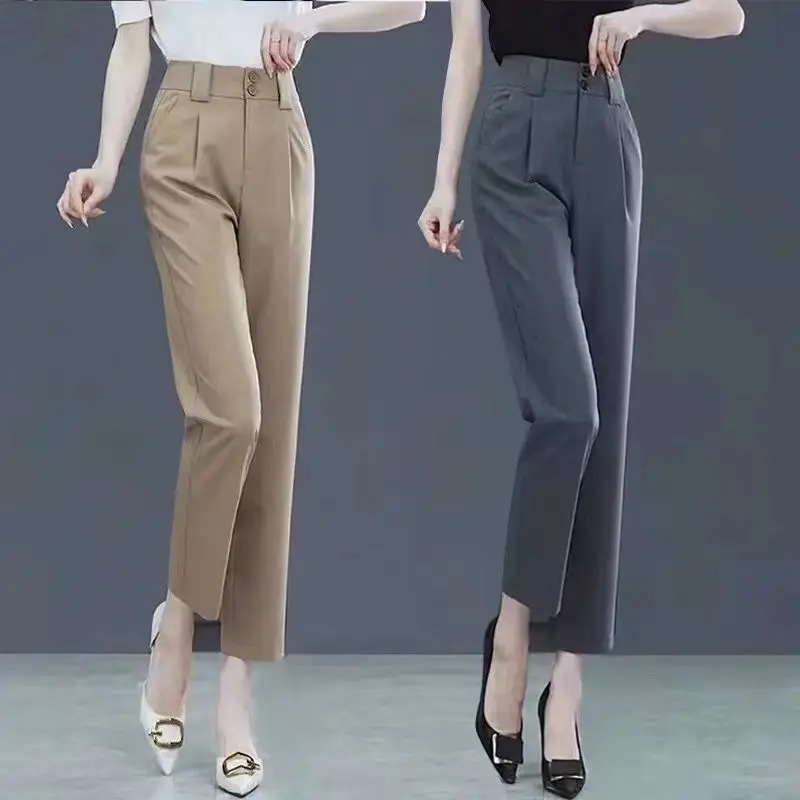 Streetwear Fashion Women High Waist Suit Pants Office Lady Koreon New Spring Summer Thin Vintage Casual Slim Pencil Trousers 2XL