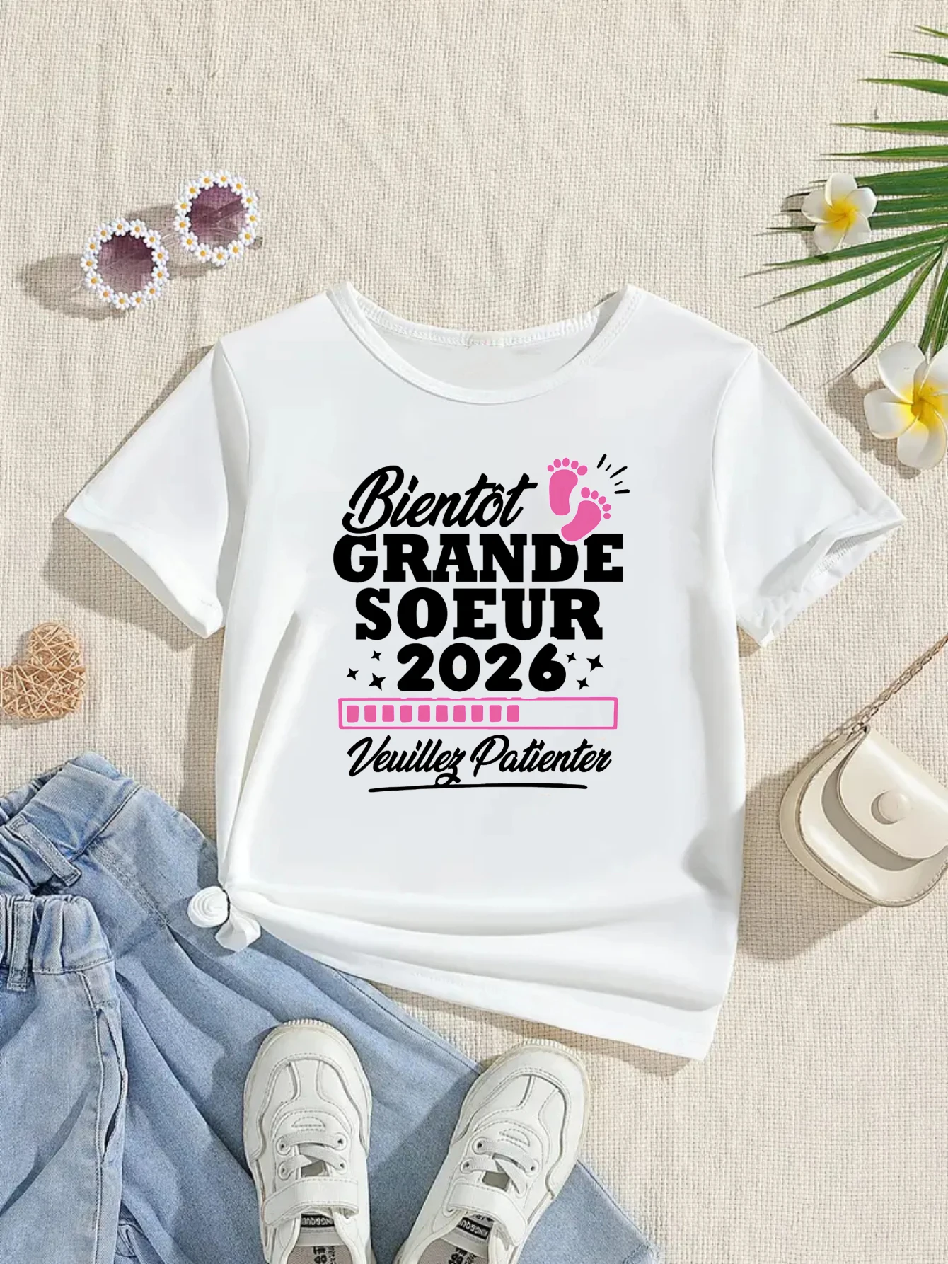 I Am Going To Big Sister 2026 Please Waiting Printed T Shirt Girls Kawaii Kids Clothes Pregnancy Announcement Shirt