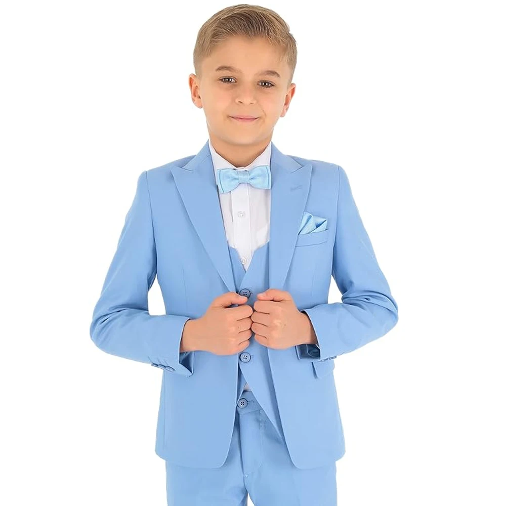 بدلة للأولاد بقصة ضيقة لحفلات الزفاف باللون الأزرق الرسمي مكونة من 3 قطع طقم بدلة وسترة وسروال #1