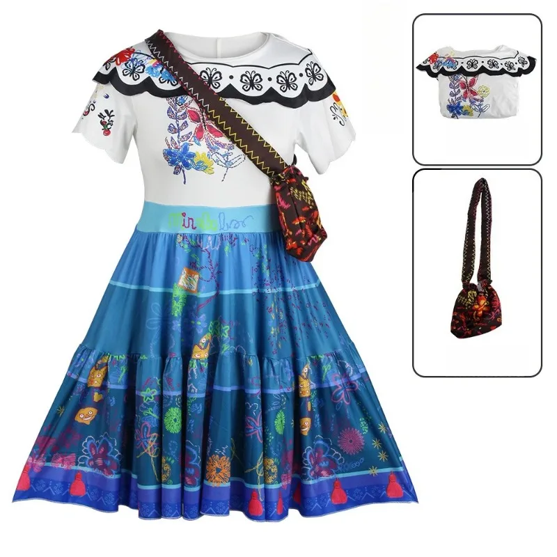 

Halloween Cosplay Costume Anime Encanto Mirabel Dress Bag Two Piece Set Performance Party Role Playing Outfits for Women Girl
