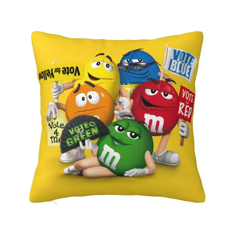 Luxury M&M's Chocolate Sofa Cushion Cover Velvet Funny Candy Meme Throw Pillow Case for Living Room