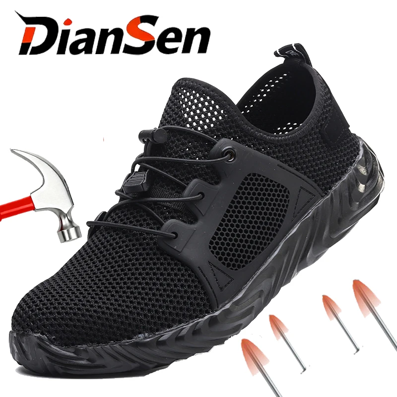 Breathable Men Work Shoes Summer Safety Shoes Lightweight Protective Sneakers Safety Steel Toe Shoes Men Construction Work Boots