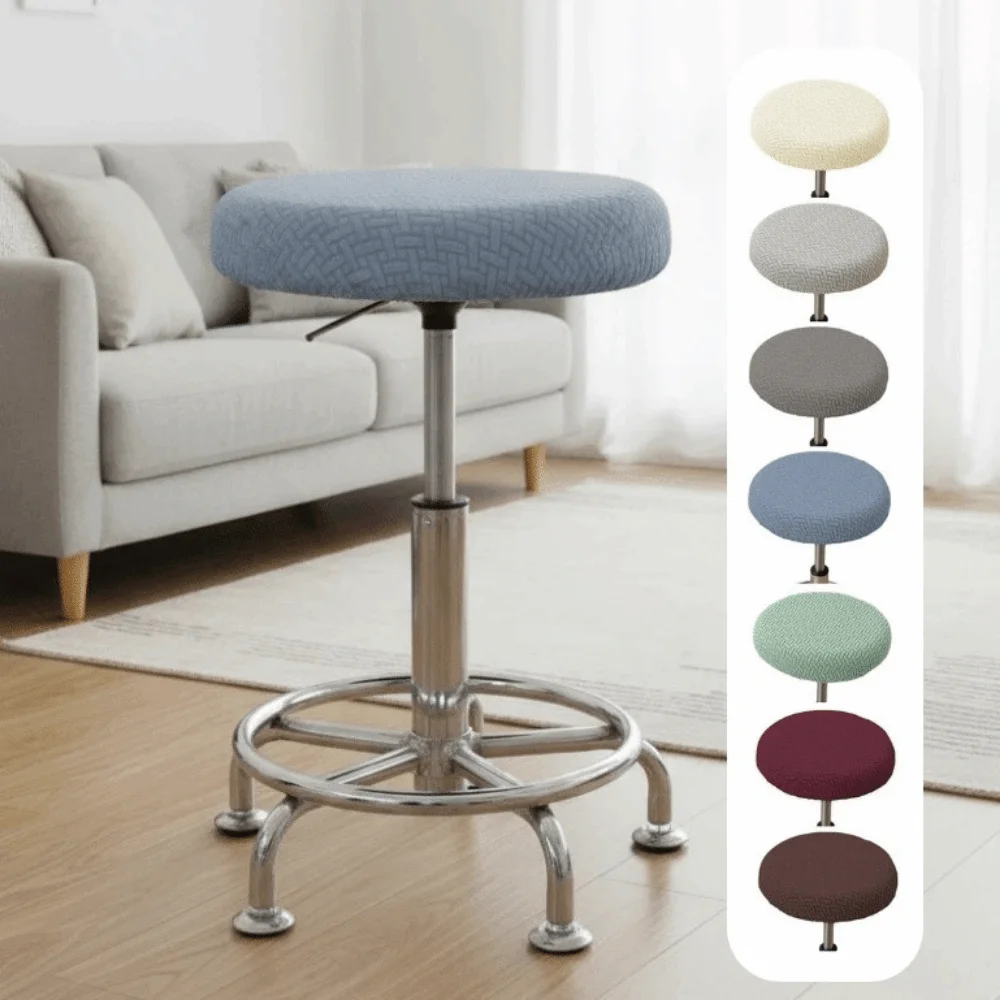 Stretchable Bar Round Stool Cover Soft Full Coverage Chair Slipcover Thickened Solid Color Round Stool Seat Cover Home Use