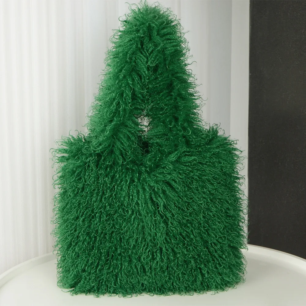 حقائب نسائية صغيرة حقائب يد شيرلينغ فو الفراء عادية حمل الصلبة جيب للهاتف الخليوي مشبك مغناطيسي أنيق لينة 2025 ربيع الخريف