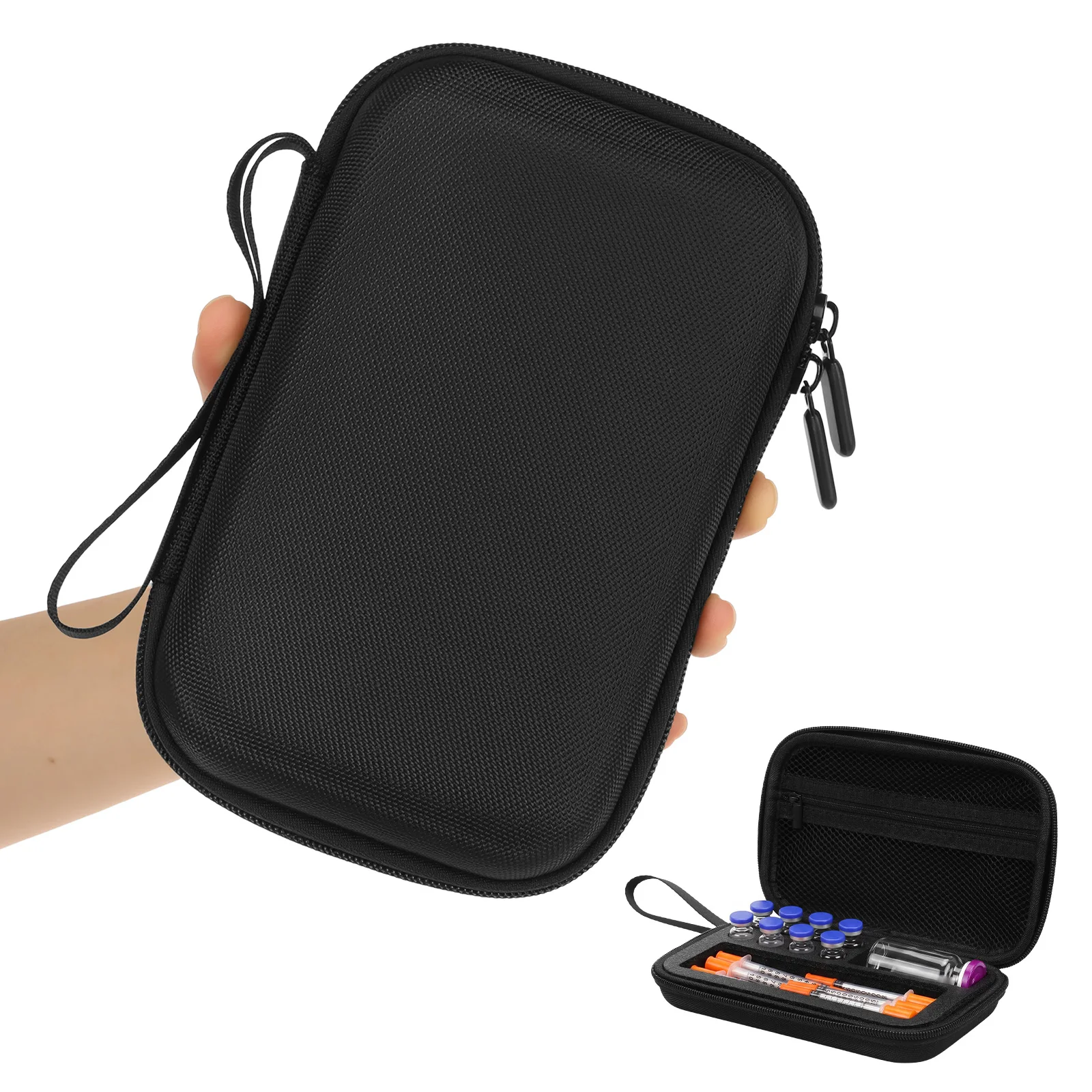 Peptide Case Safe Insulin Vials Storage Box with Precut Foam Slot and Mesh Pocket Portable Organizer Bag for Fridge 3ml and 30ml