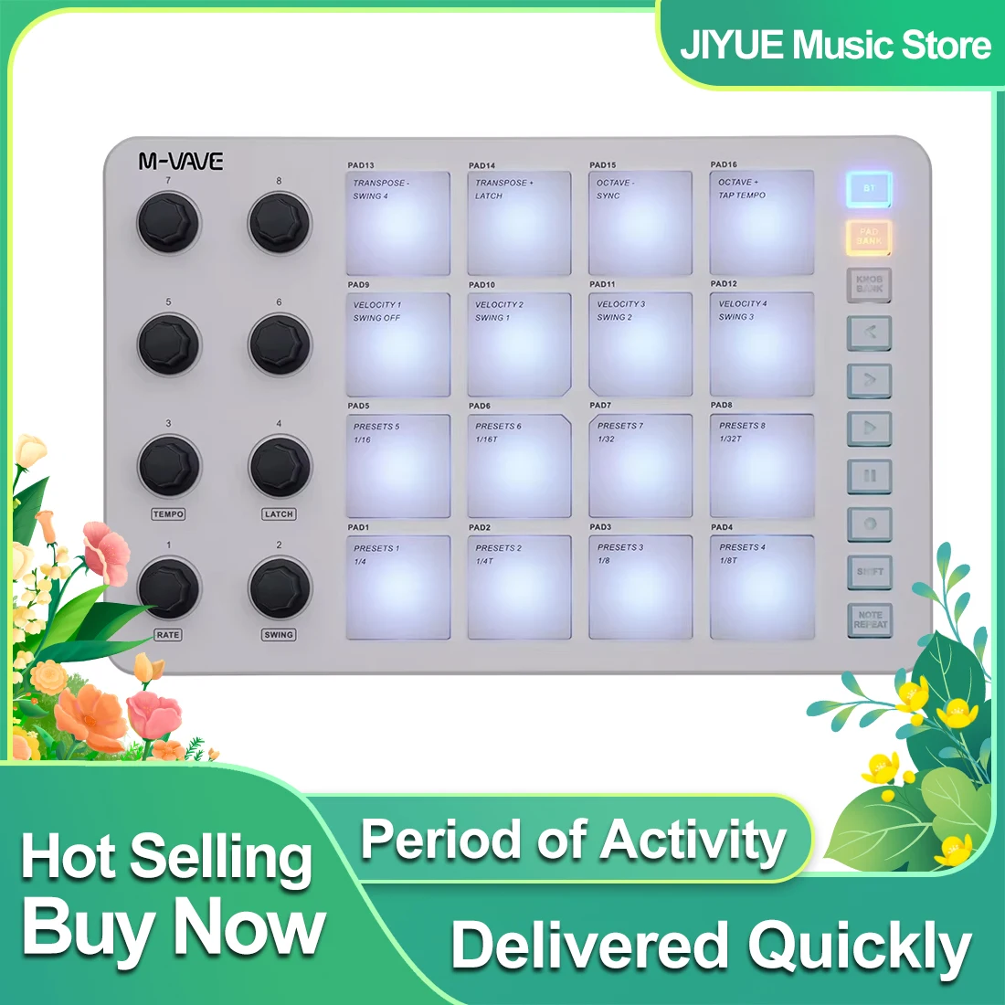 M-VAVE SMC-PAD MIDI Controller Strike Pad RGB Backlight MIDI Keyboard BT Connection Low Latency 3.5mm Output Interface MIDI Peda