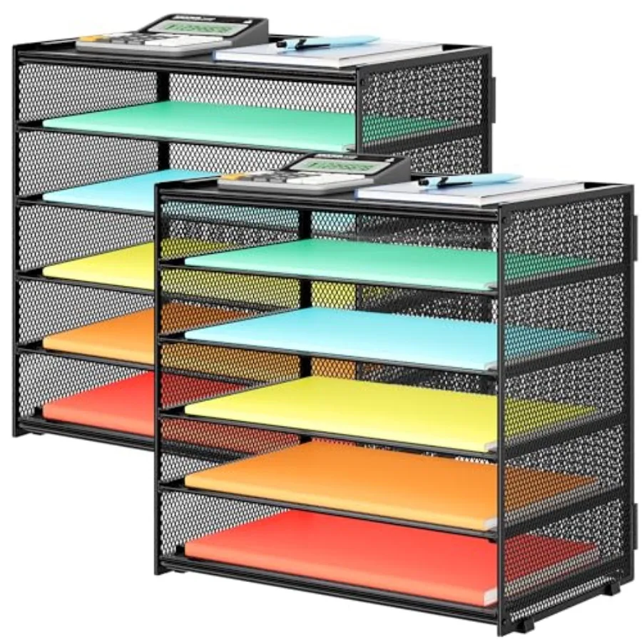 

Набор из 2-х органайзеров для бумаг на 6 уровней, металлический сетчатый лоток для файлов, подставка для писем, сортировщик бумаг, настольные органайзеры для офиса или дома