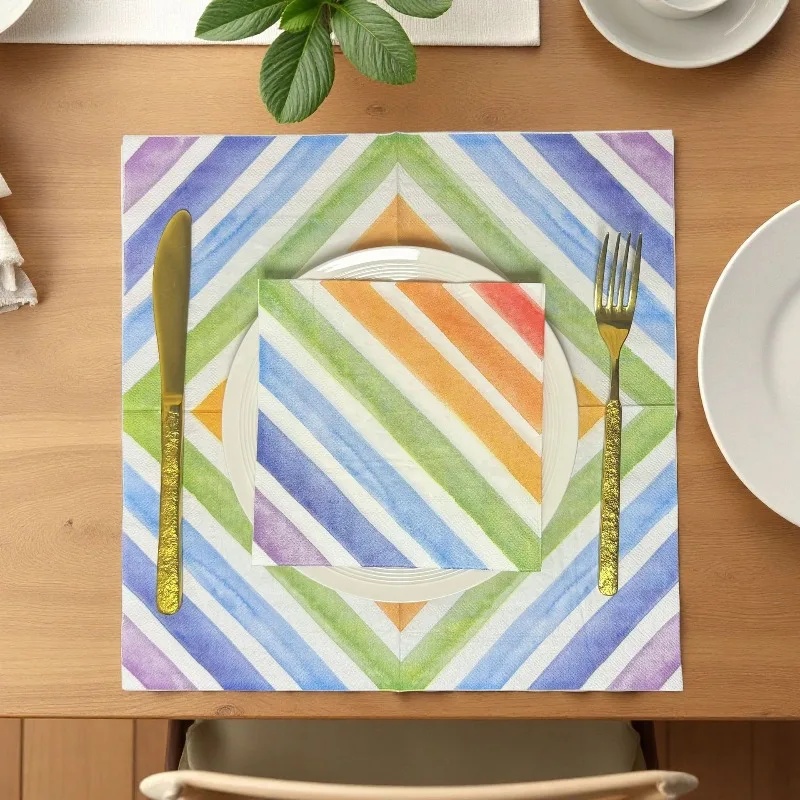 20 Sheets of 33 * 33cm 2Ply New Rainbow Striped Napkins Party Picnic Decoration Paper DIY Decoupage Paper
