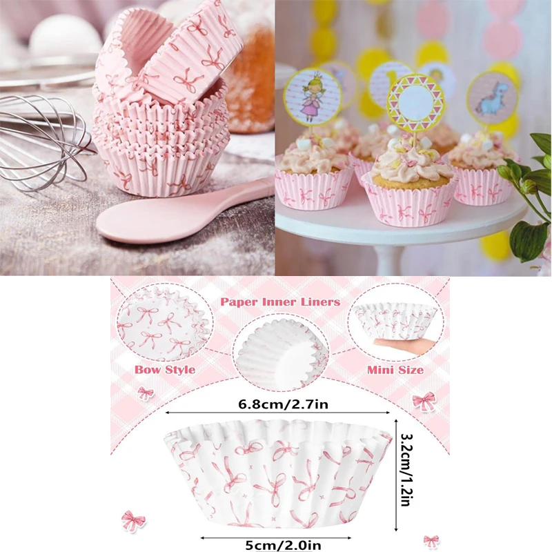 

100Pcs Mini Pink Bowknot Cake Paper Liners for Baking Muffins Chocolate Cupcakes Cup Party Tray Cake Mold Decorating Tool