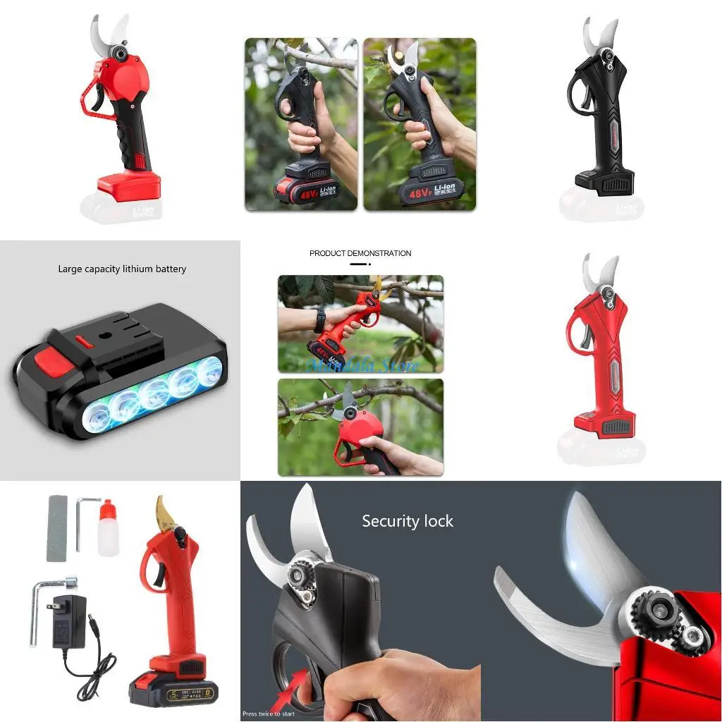 

U2JC Cordless Electric Pruning Shears Battery Powered Tree Branch Pruner Trimmer 48VF 100W Cordless Pruners for Gardening