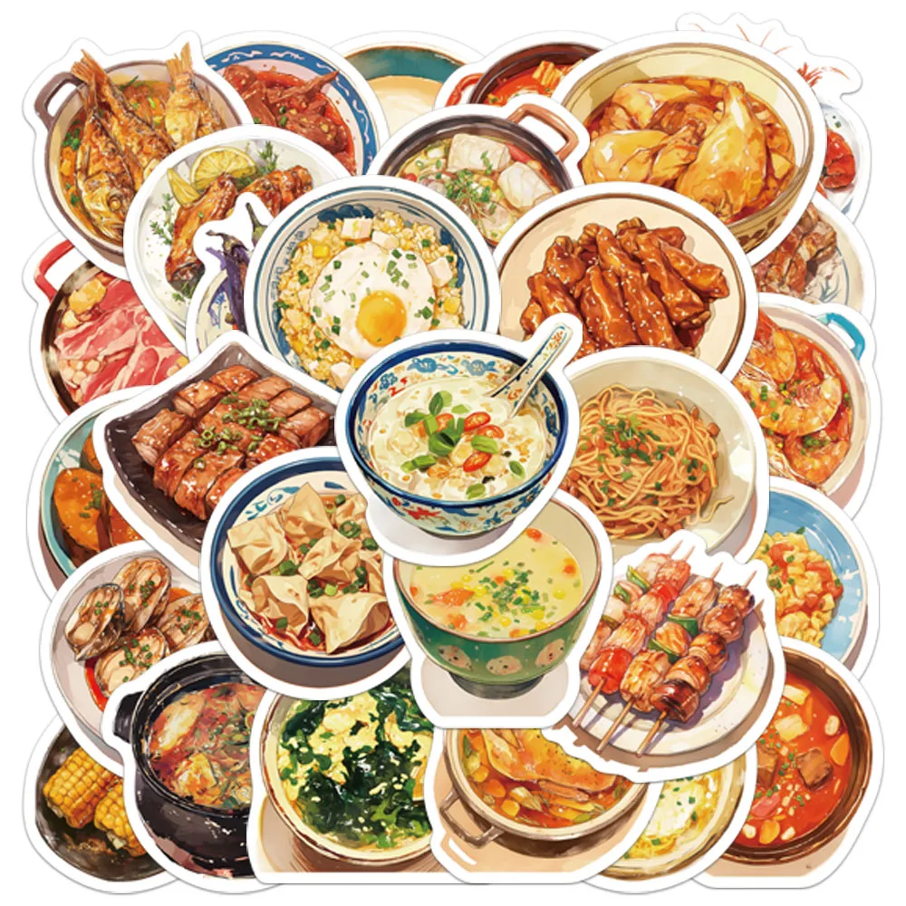 30PCS Creative Chinese Restaurant Series Sticker Pack Decoration Laptop Phone Case DIY Personalized Waterproof Stickers