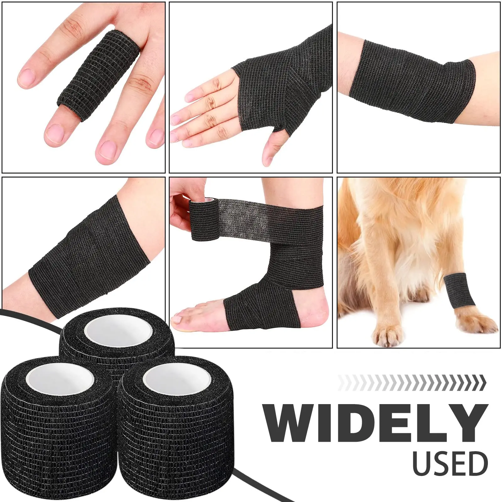 Wholesale Black Tape Tattoo Handle Bandage Anti-slip Athletic Nonwoven Waterproof Disposable Self-adhesive Elastic Bandage