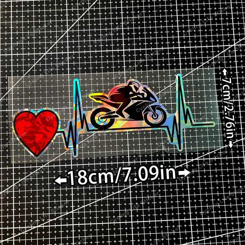 1 Stück cooler Motorrad-Herzschlag-Aufkleber – einzigartiges Moto-Themen-Design für die Personalisierung von Gegenständen – wasserdicht und langlebig