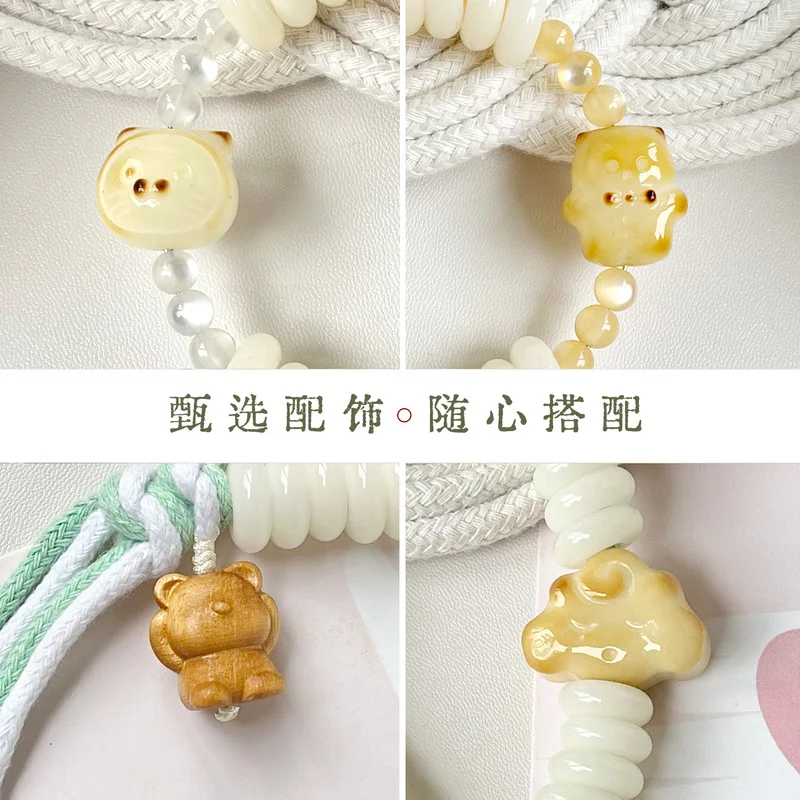 Natural White Jade Donut-Shaped Bodhi Root , Stress-Relieving Prayer Beads Students, Handheld Bracelet Women