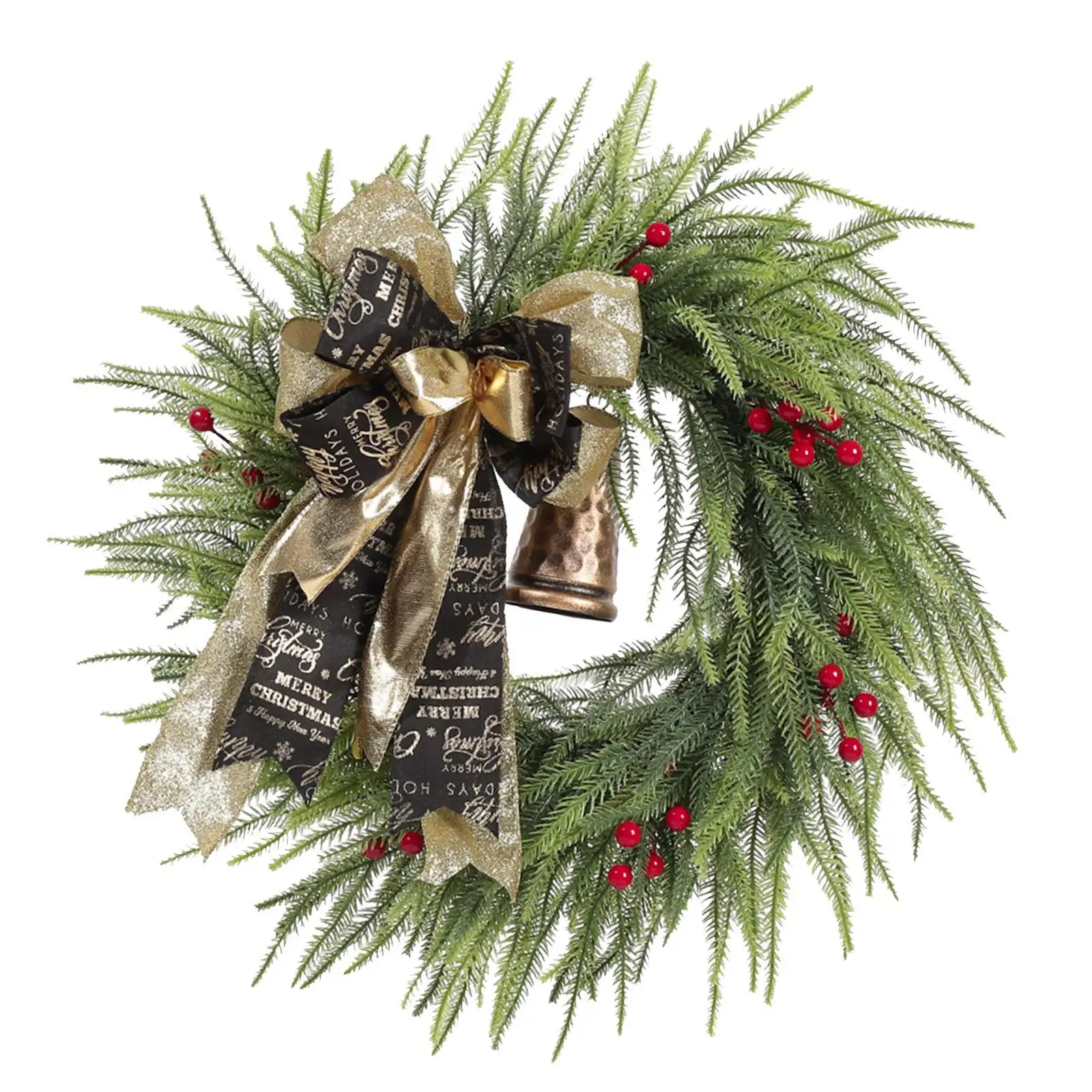 

Christmas Wreath Wall Hanging Ornament for Front Door with Bow Knot Round