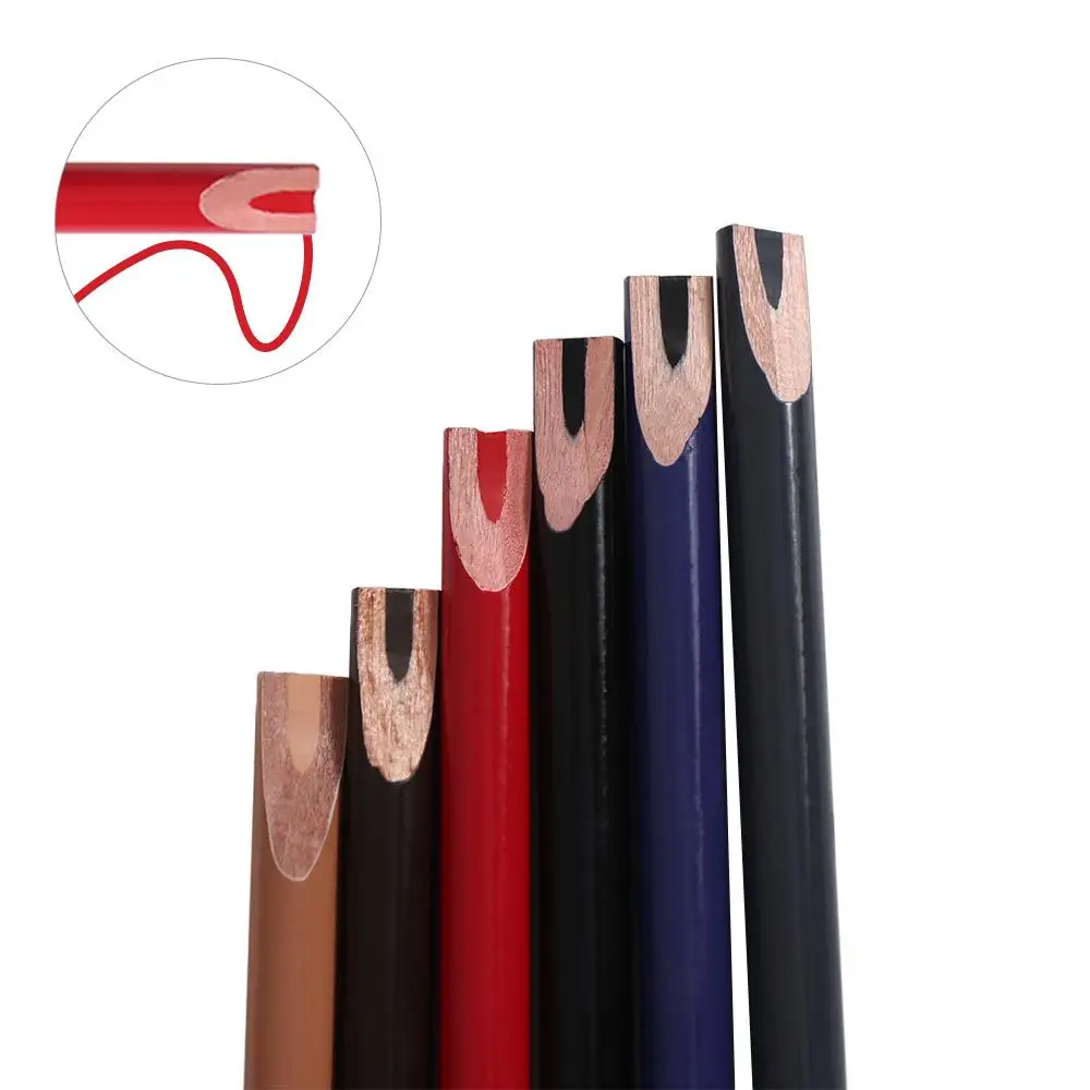 6 kleuren Houten Wenkbrauwpotlood Zwart Bruin Rood Blauw Eye Brow Tint Lip Liner Waterdichte Microblading Marker Pen voor Beginners