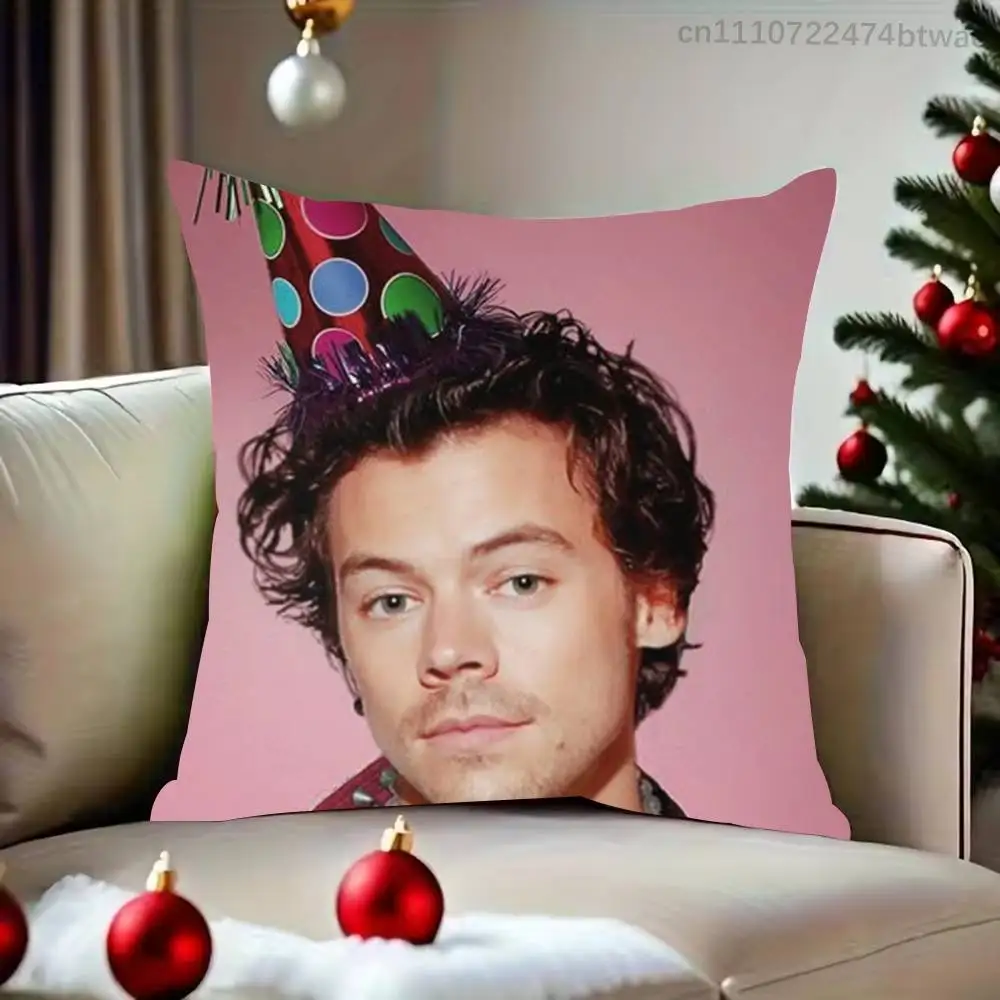 H-Harry S-Styles Pillow Case For Sofa Bedroom Living Room Plush Cushion Cover Decorations and Protector