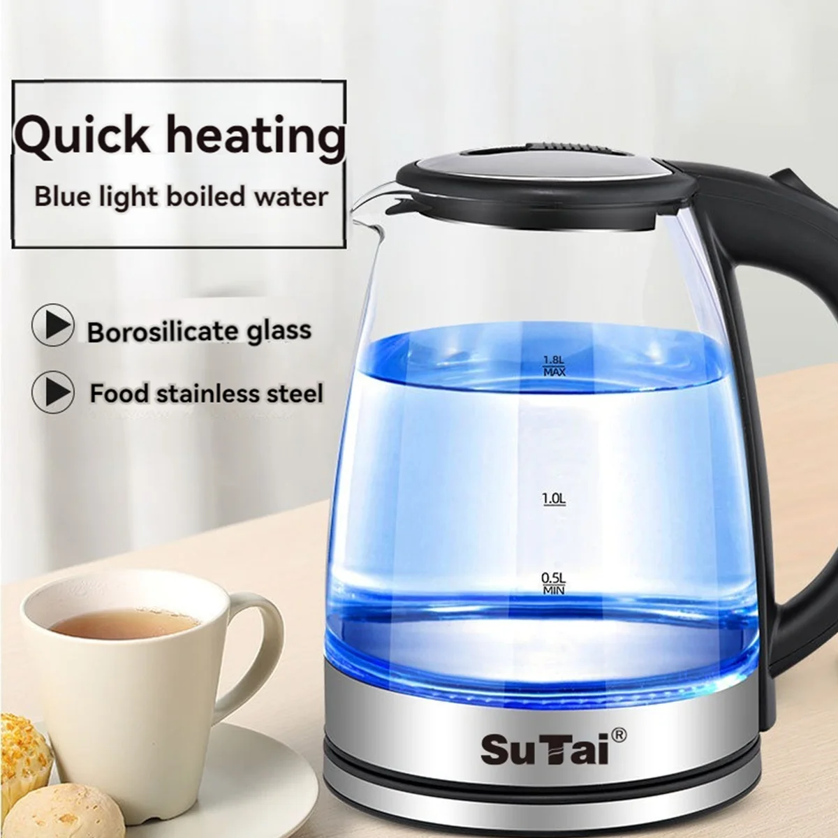 1.8L Electric Water Kettle - 1 - Actinic Blue Led 评论和价格