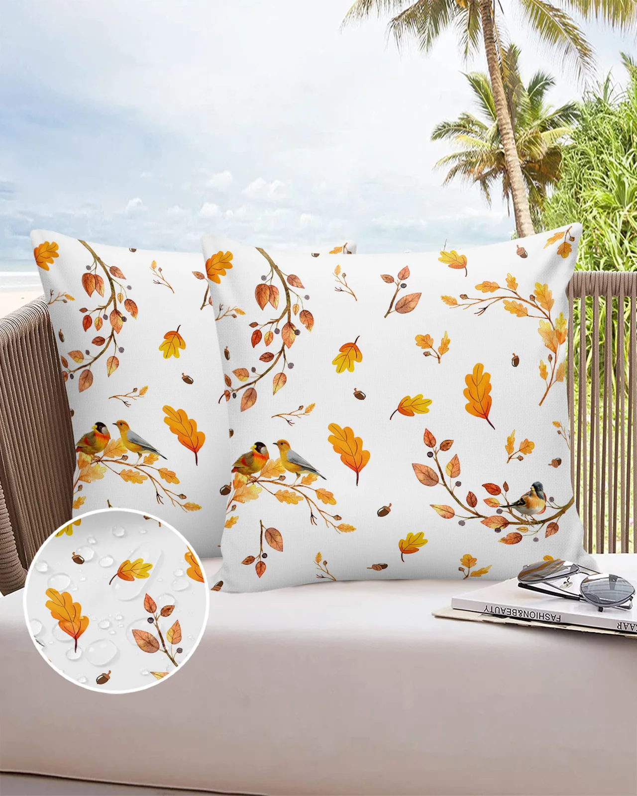 

2/4PCS Autumn Leaf Sparrow Tit Waterproof Decorative Sofa Throw Pillow Cover Case Garden Patio Cushion Covers