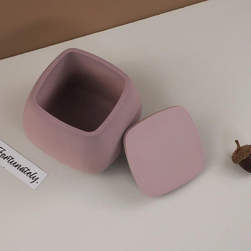 Tasse à bougie carrée avec couvercle, ciment carré, plâtre, moule en Silicone, bougeoir, pot de rangement d'ornement, moule en résine, décoration de la maison