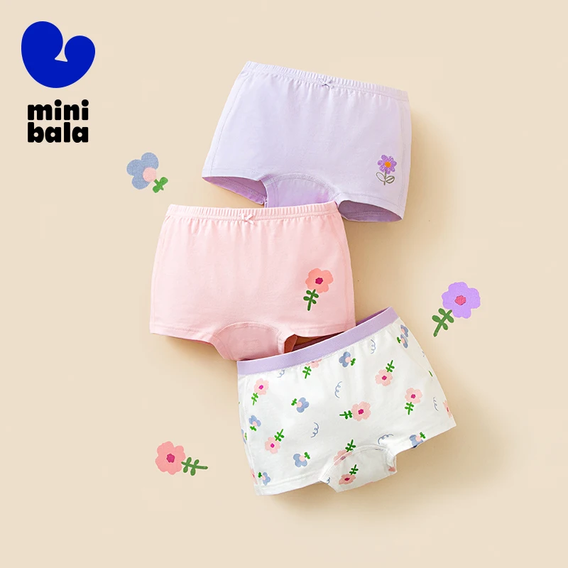 Mini Bala Girls' Baby Underpants Comfortable Breathable Non - pinching Boxer Shorts 3 - pack