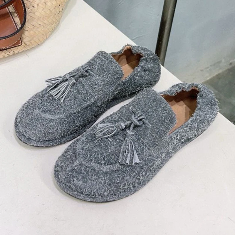 Spring Autumn Round Toe Tassels Flat Shoes Women's Elastic Band Lazy Loafers Comfort Casual Shoes Soft Sole Fashion Single Shoes