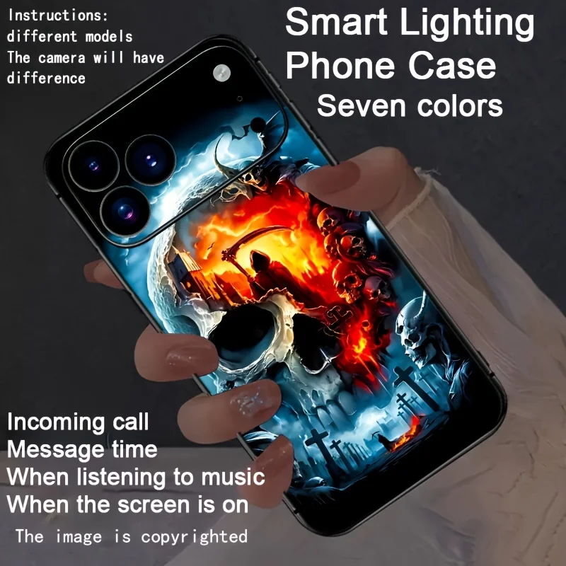 Dark Skeleton Gothic Luminous Phone Cover For iPhone 18 Pro Max 17 air 16 15 14 7 8 Plus 13 12 X XR LED Illuminated Phone Case