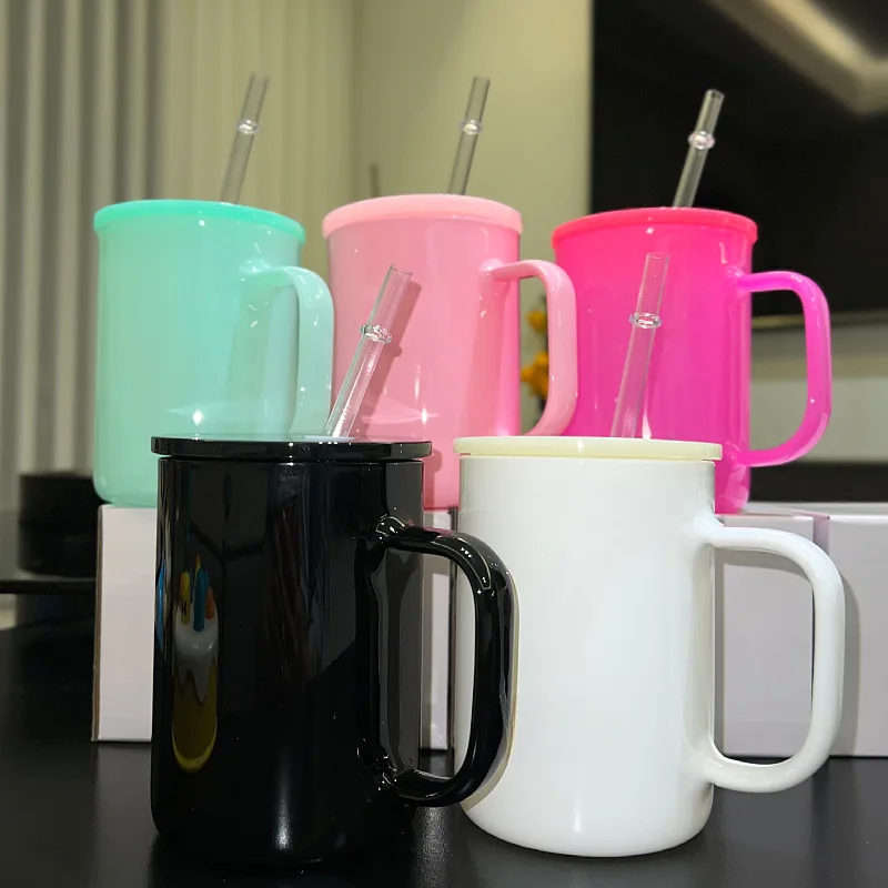 17oz mug color glass with color cover sublimation glass with handle office glass water Cup Shaker cup Stardew valley Stankey cup