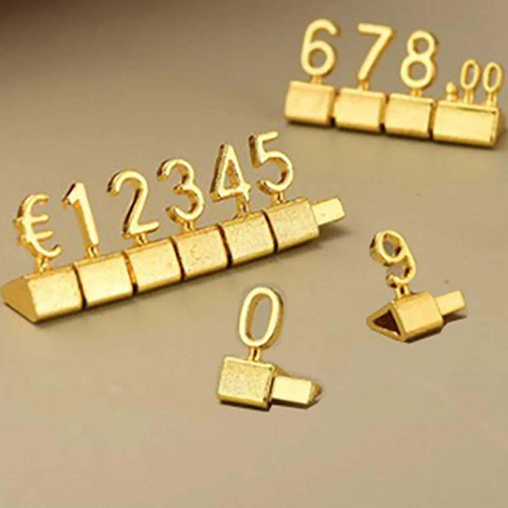 12Pcs/Set Gold 3D Combined Price Tag Adjustable Number Signs Cube Dollar Euro Currency Symbol Jewelry Store Price Display Tags