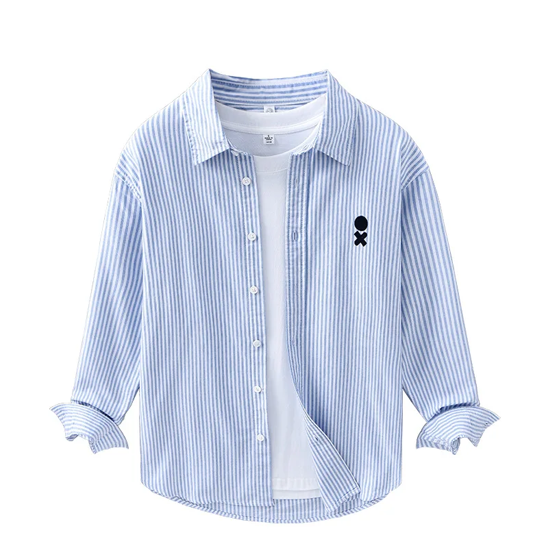 

Korean Style New Long Sleeve Stripes Shirt Man Spring Men's Casual Shirt Daily Pure Cotton Top Embroidery Designer Shirts Youth