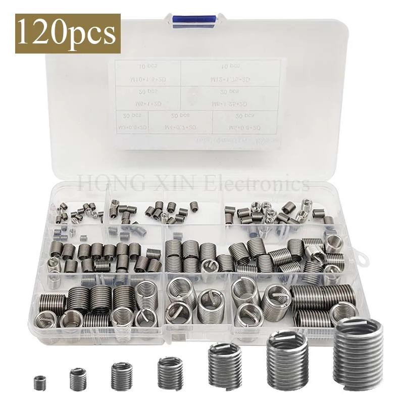 

120pcs M3 M4 M 5 M6 M8 M10M12 Wire thread Inserts Steel sheath Helicoil Type Screw Repair Sleeve Assortment Kit with Plastic Box